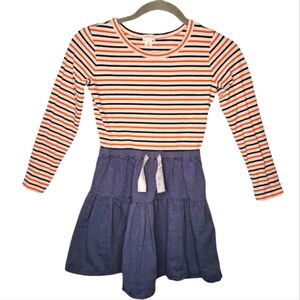 Crewcuts Orange Blue Denim Long Sleeved Striped Dress Fall Autumn Halloween 8